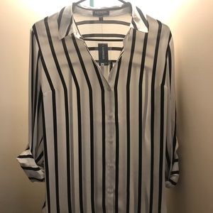 Black and white striped work blouse